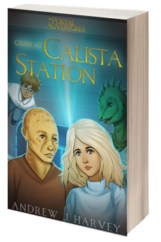 Cover showing 2 human and 2 alien creatures on a space station